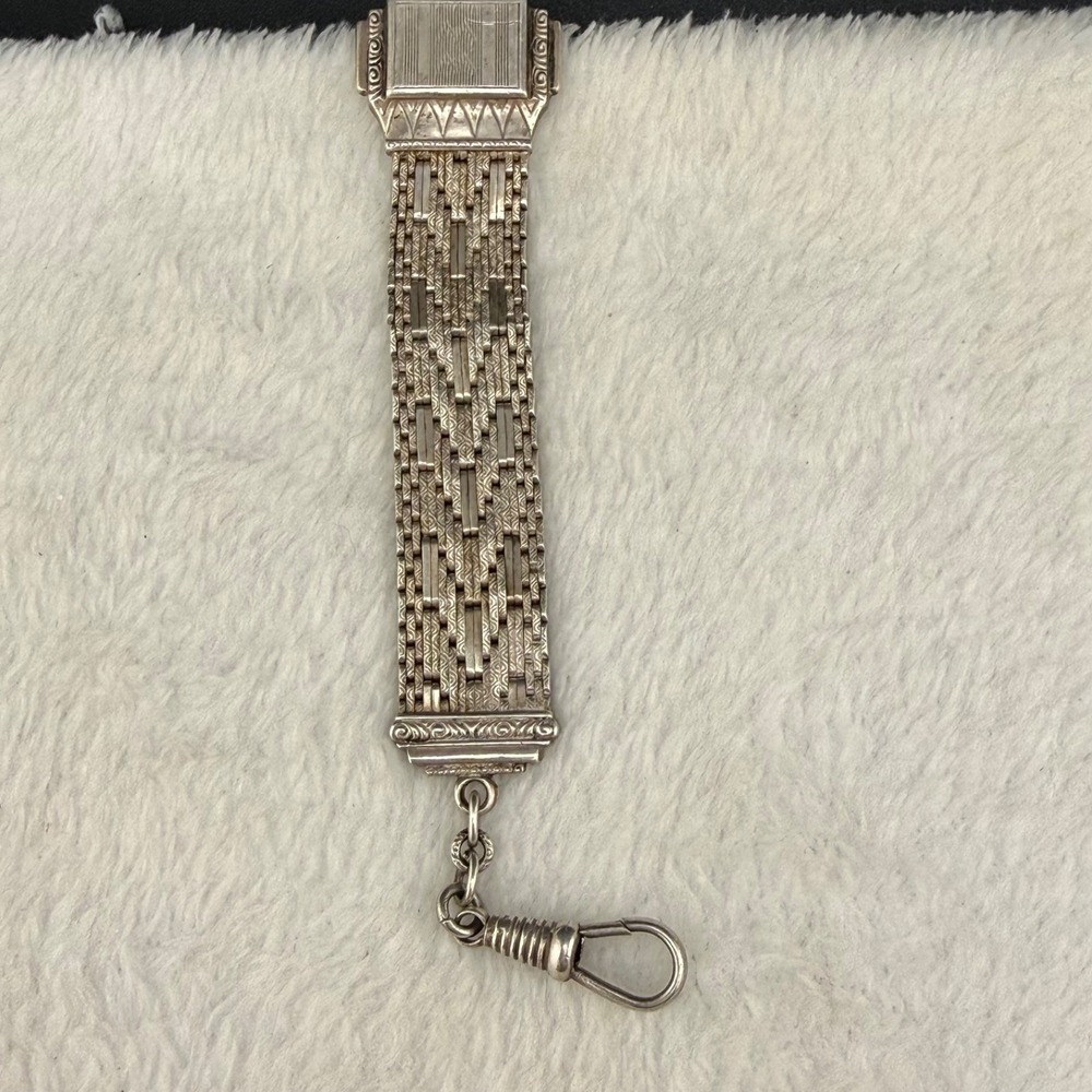 Vintage Watch Fob Silver Tone Woven Art Deco Revival Chevron